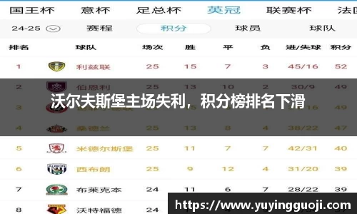 沃尔夫斯堡主场失利,积分榜排名下滑